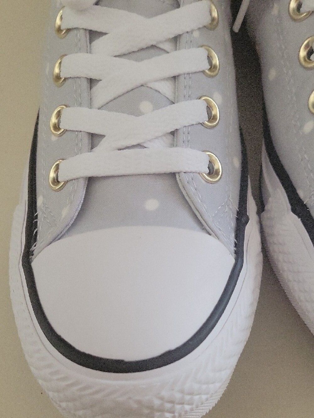 Converse Women's Grey Polkadot Canvas Low-Top Sneakers with Gold Eyelets - Picture 2 of 14